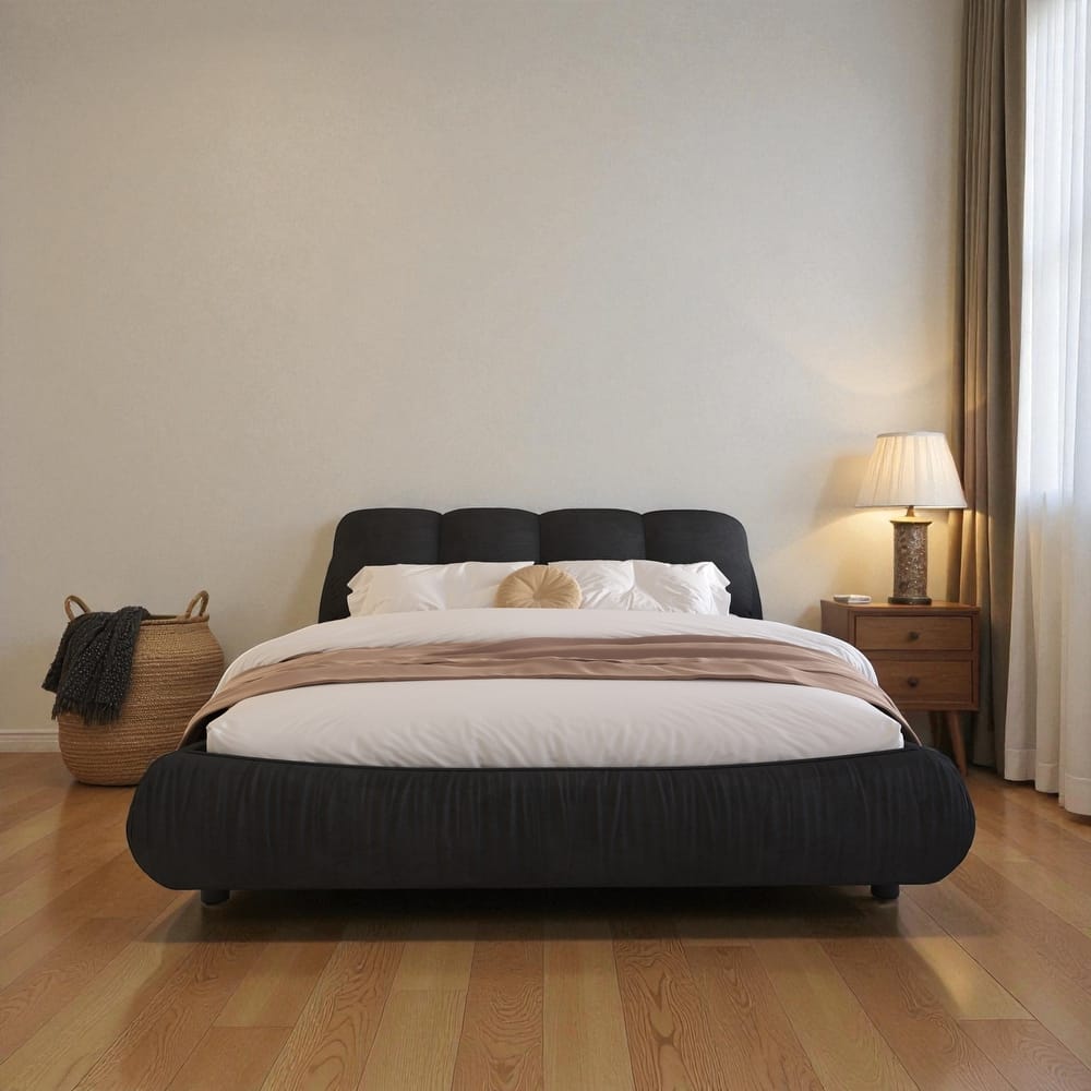 Queen/King Size Luxury Upholstered Platform Bed with Oversized Padded Headboard, Solid Wood Frame & Adjustable Mattress Height