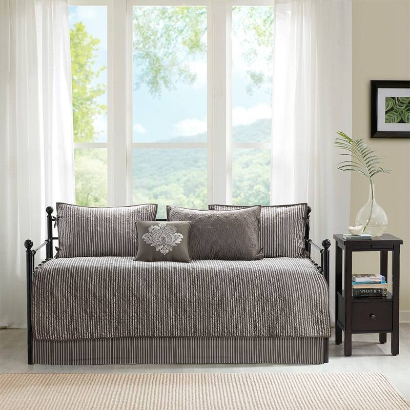 6 Piece Reversible Daybed Cover Set Dark Grey Daybed