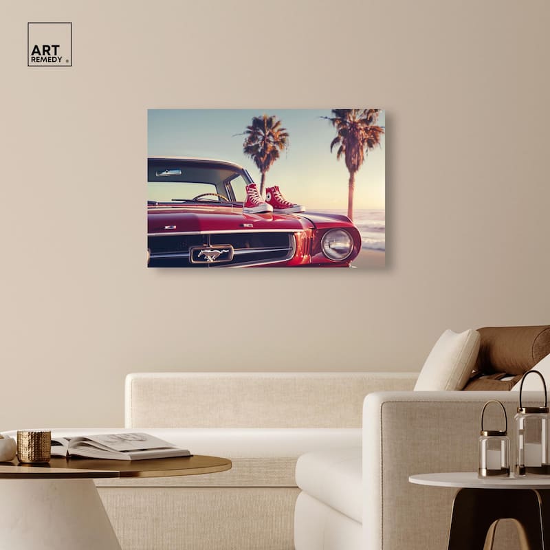 Beachside Car and Sneakers Canvas by Art Remedy, Gallery Wrapped