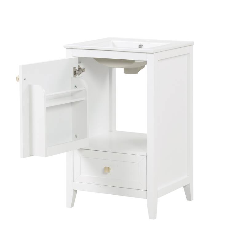 20" Freestanding Bathroom Vanity with Sink, Soft Closing Door & Drawer, MDF Cabinet with Storage Rack