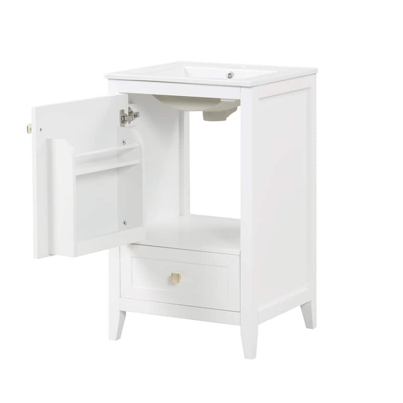 Bathroom Vanity with Top Sink, Vanity Cabinet with Soft Closing Door, Bathroom Vanity Set with Storage Rack and Drawer