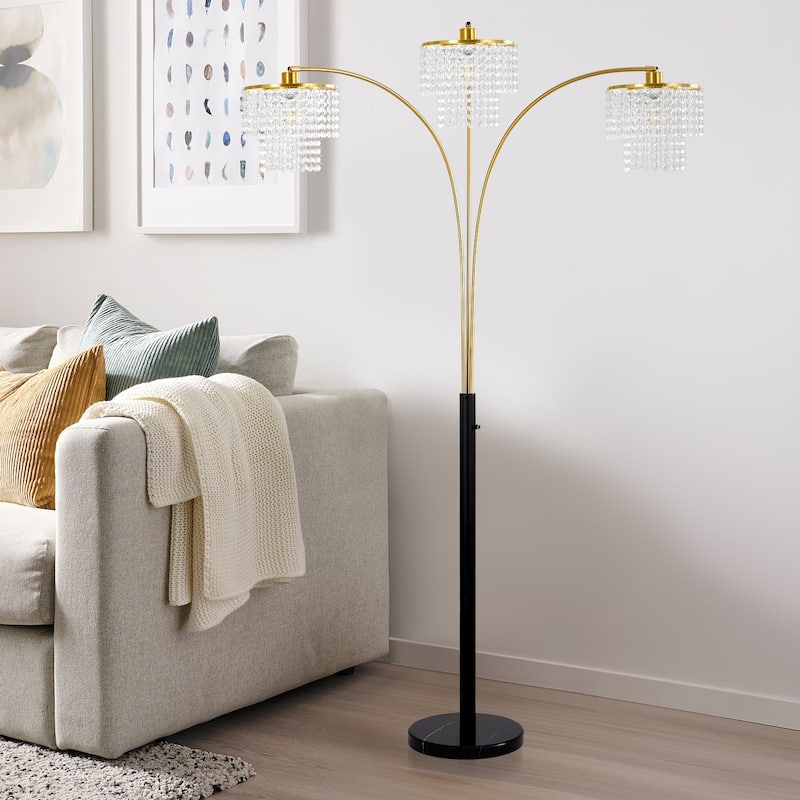 Brio 85" 3-Light Modern Gold Crystal Arc Floor Lamp - 85