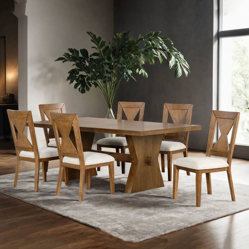 Furniture of America Yanse Farmhouse 7-Piece Rustic Oak Wood Dining Table Set - Rustic Oak