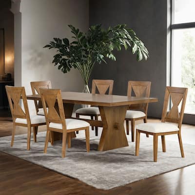 Furniture of America Yanse Farmhouse 7-Piece Rustic Oak Wood Dining Table Set