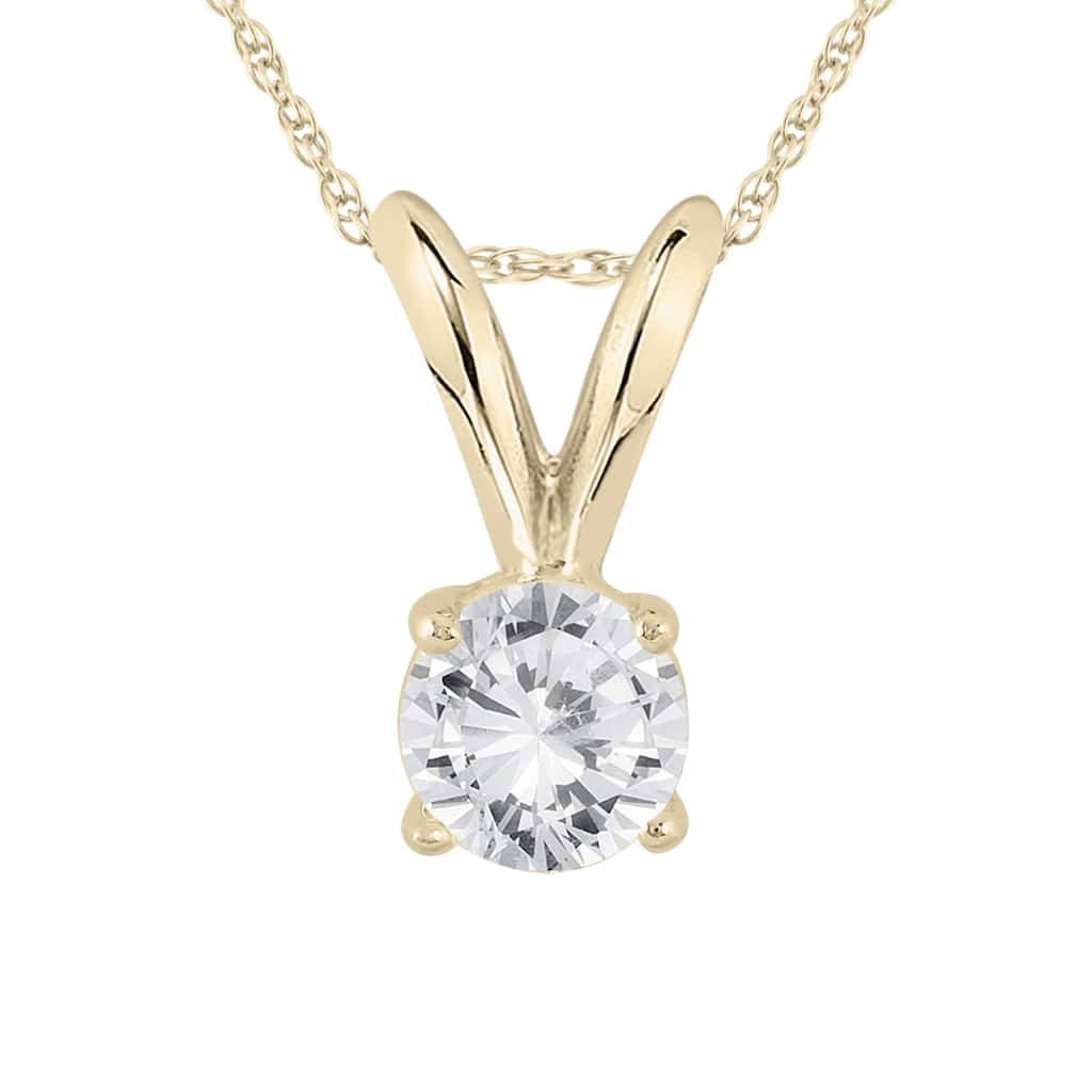 1/10 Carat Round Diamond Solitaire Pendant in 14K Yellow Gold