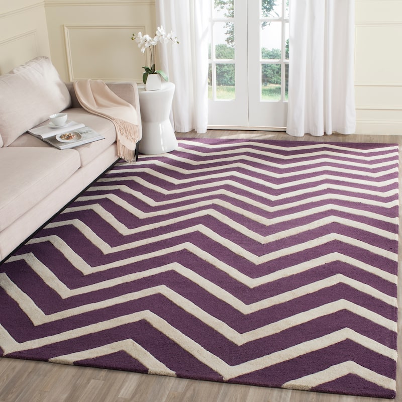 SAFAVIEH Handmade Cambridge Terttu Chevron Wool Rug - 6' Square - Purple/Ivory