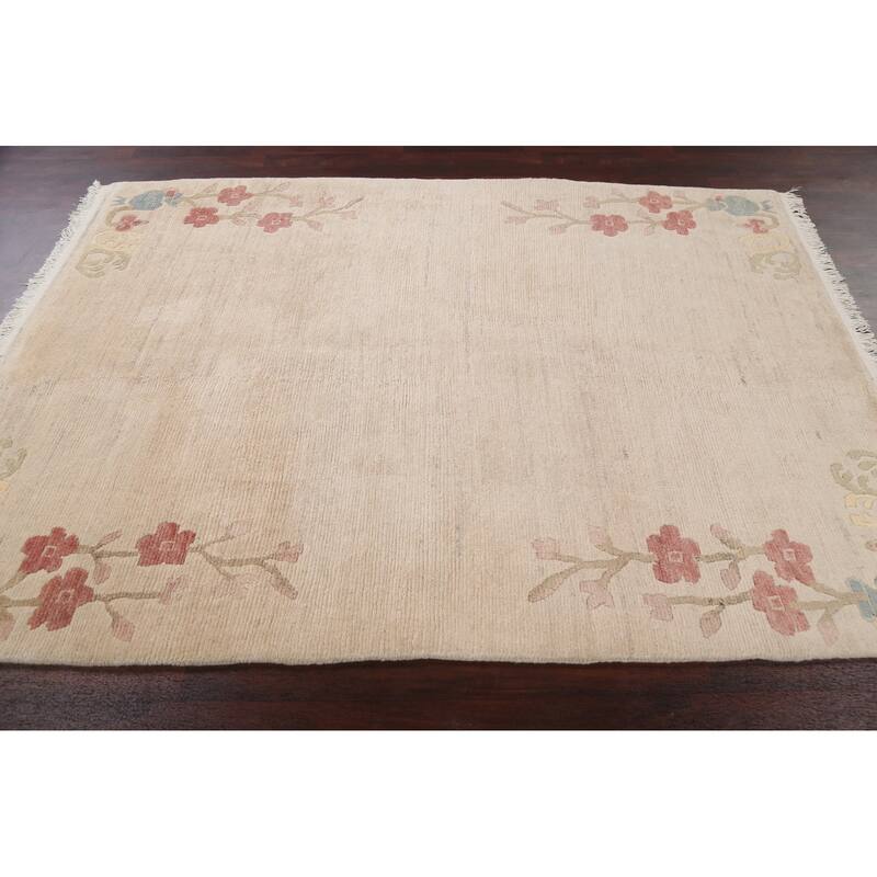 Vegetable Dye Nature Print Nepalese Wool Area Rug Hand-knotted Carpet - 5'6" x 7'7"