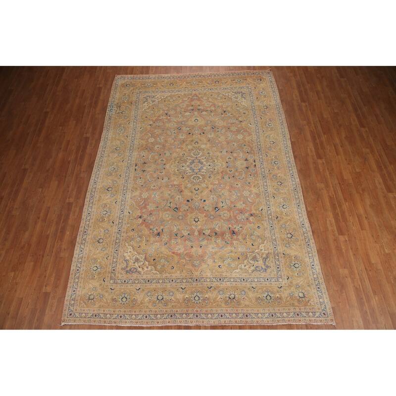 Hand Knotted Oriental 100% Wool Carpet Traditional Floral Oranges & Rust Mashad Area Rug - 11' 8'' X 7' 11''