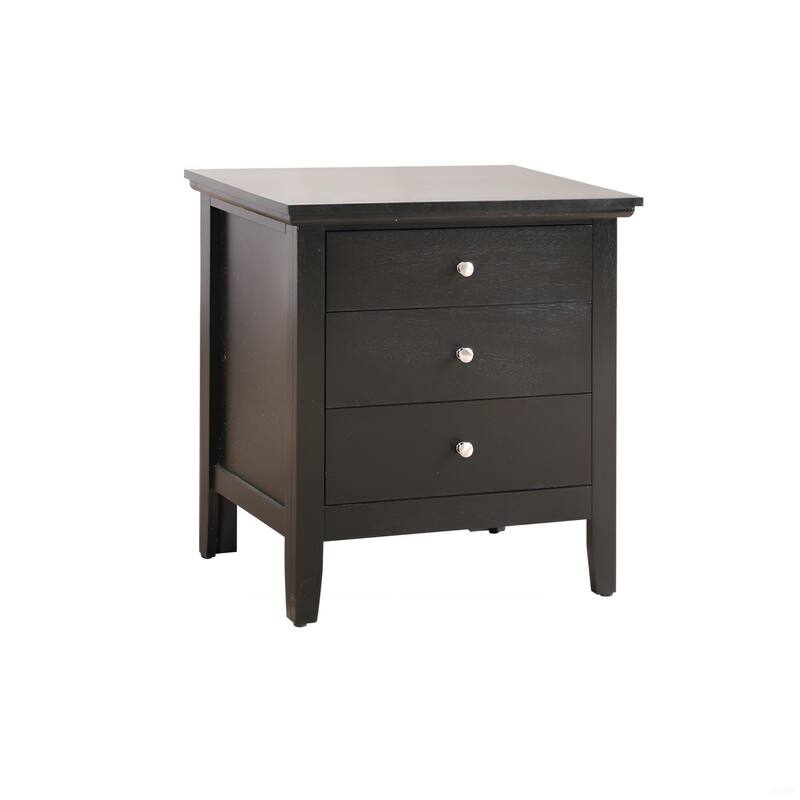 Modern Black Nightstand with Three Spacious Drawers