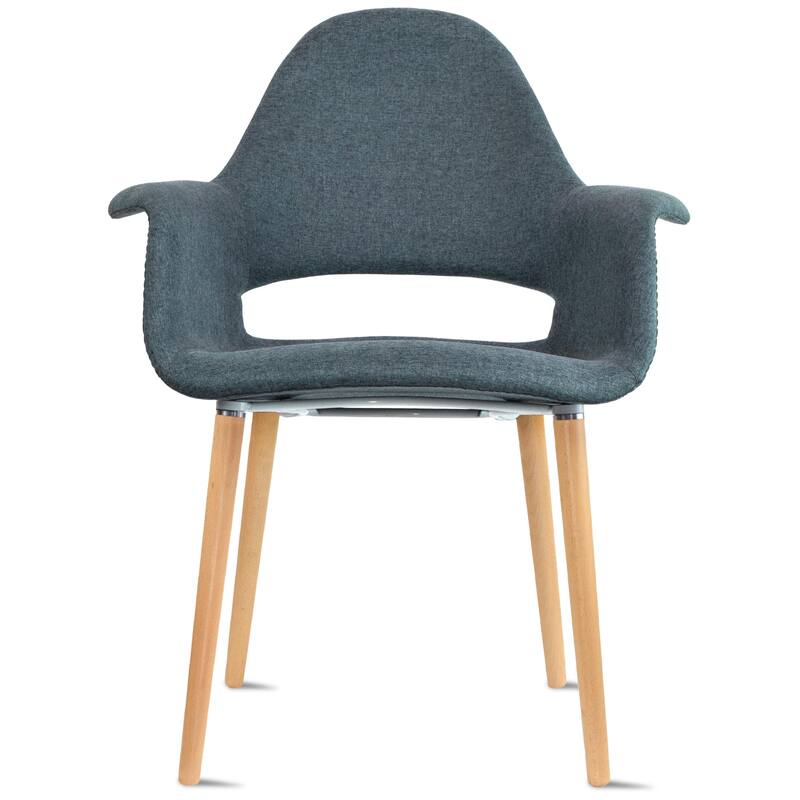 Set of 2 Upholstered Fabric Armchairs with Natural Wooden Legs for Dining Room Office or Accent Chair, Green