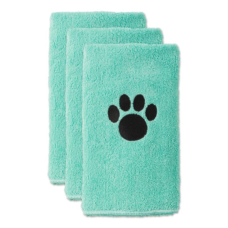 Embroidered Paw Small Pet Towel Set of 3 - Aqua