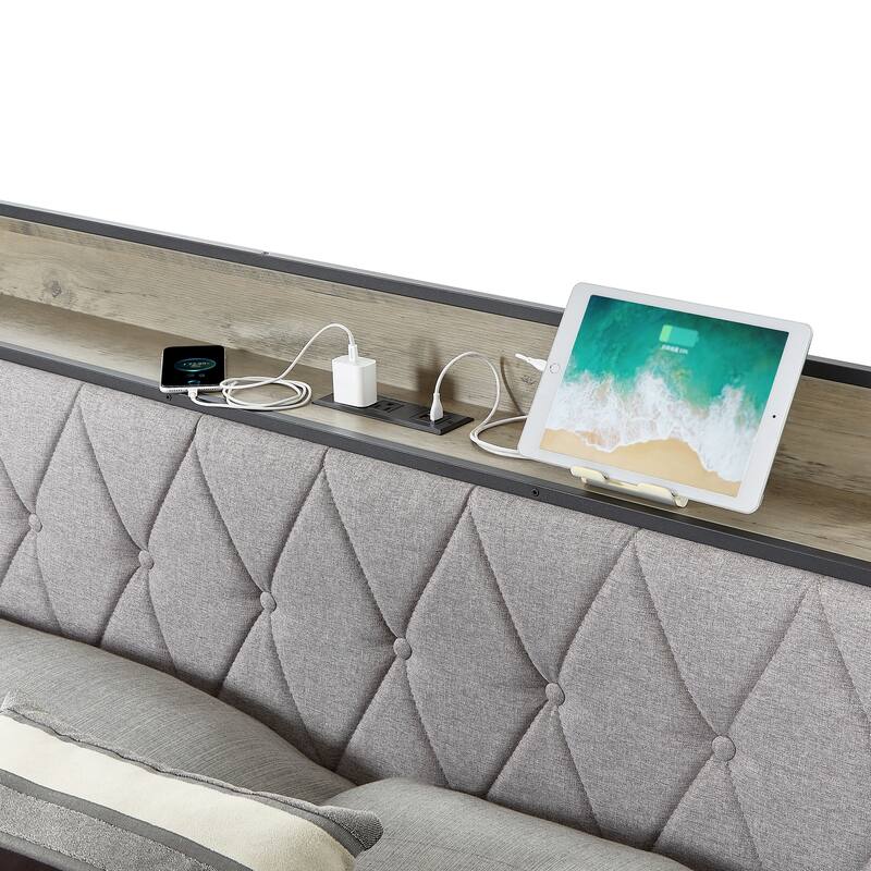 Bed frame with charging station Queen size