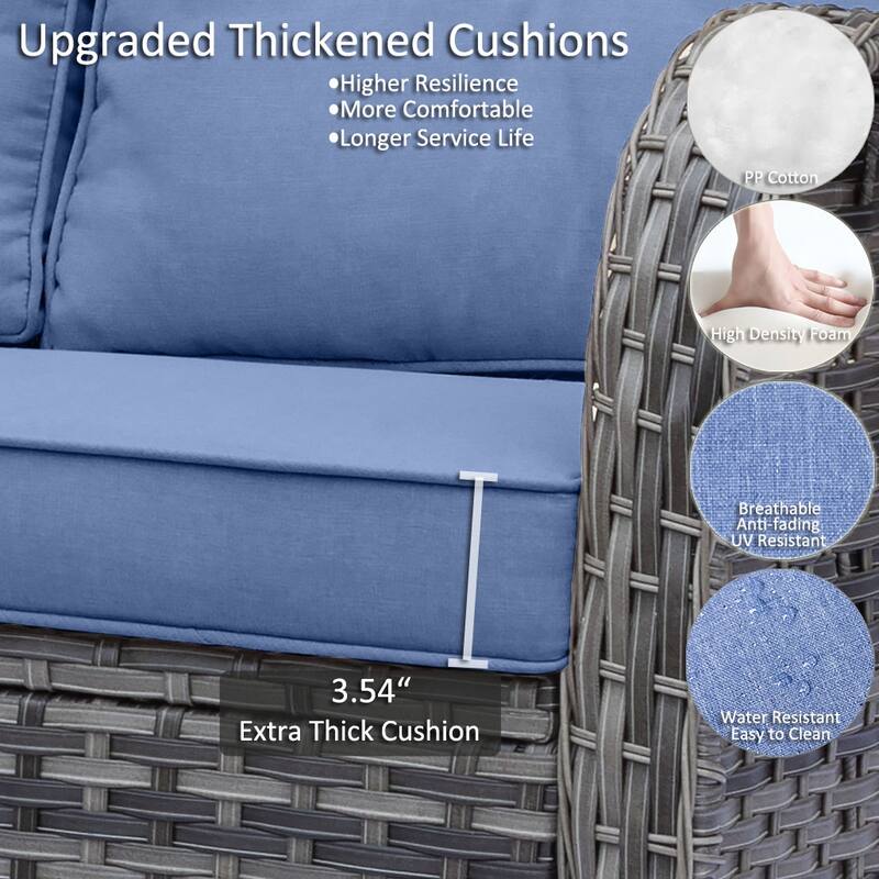 3 Piece Wicker Outdoor Couch Patio Sofa with Storage Ottomans Set