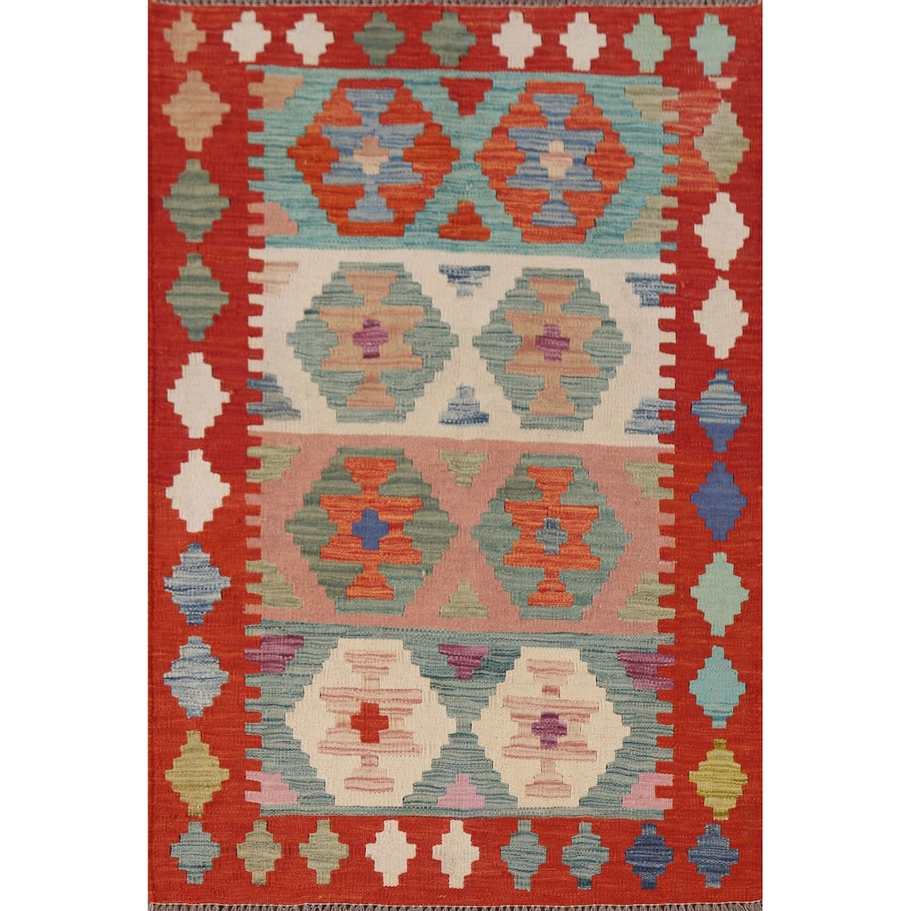 Multicolor Kilim Area Rug Flatweave Foyer Wool Carpet - 3'3"x 4'10"