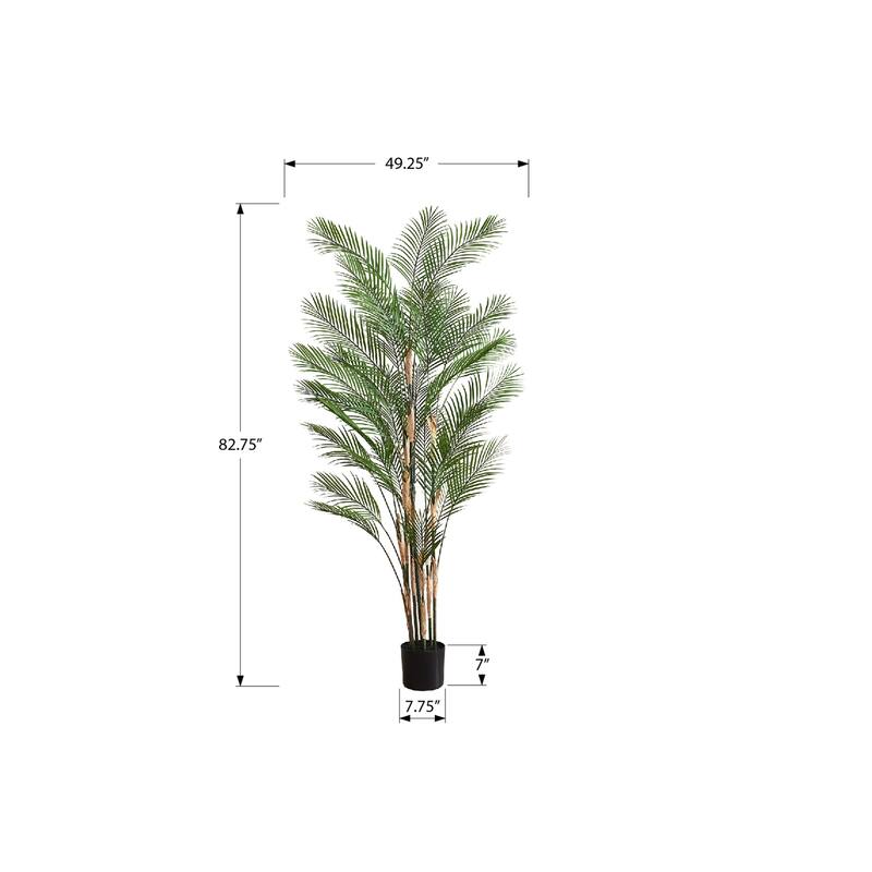 Artificial Plant, 83" Tall, Palm Tree, Decorative, Floor, Indoor, Potted, Real Touch, Green Leaves, Black Pot