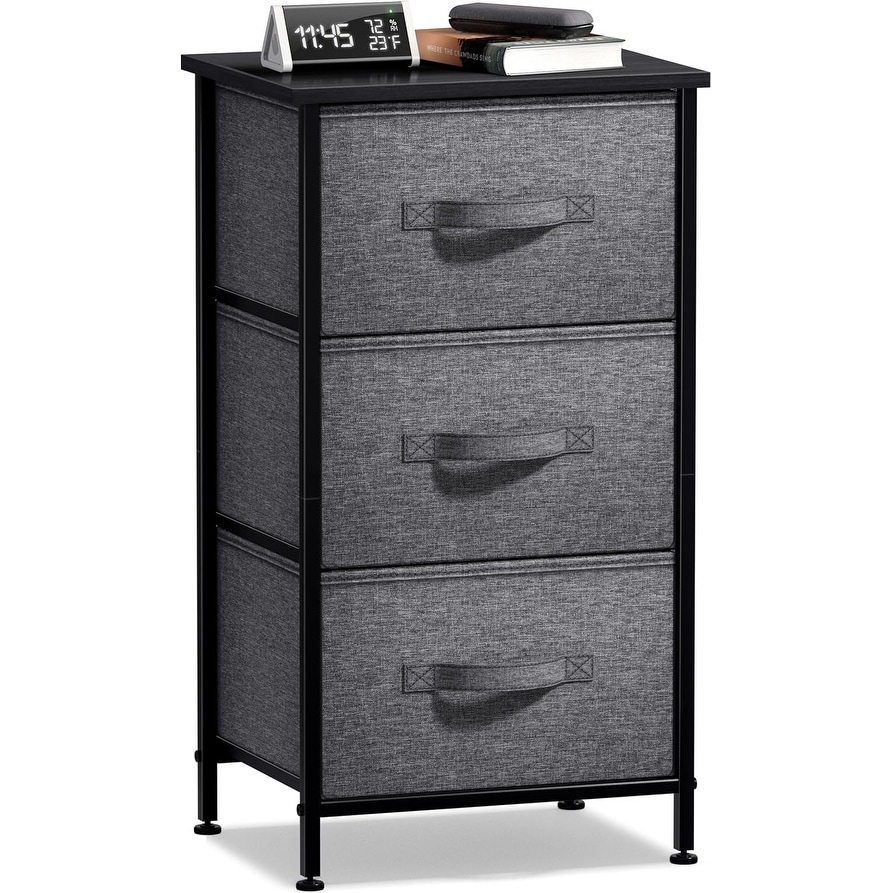 3-Drawer Nightstand with Wood Top & Fabric Bins - Versatile Bedside Table for Bedroom, Office & Dorm