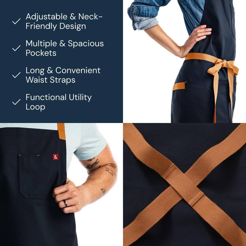 Unisex 3-Pocket Crossback Adjustable Apron, Midnight Blue