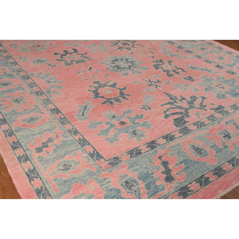 Hand Knotted Oriental 100% Wool Carpet Transitional All-Over Pink Oushak Area Rug - 12' 5'' X 9' 5''