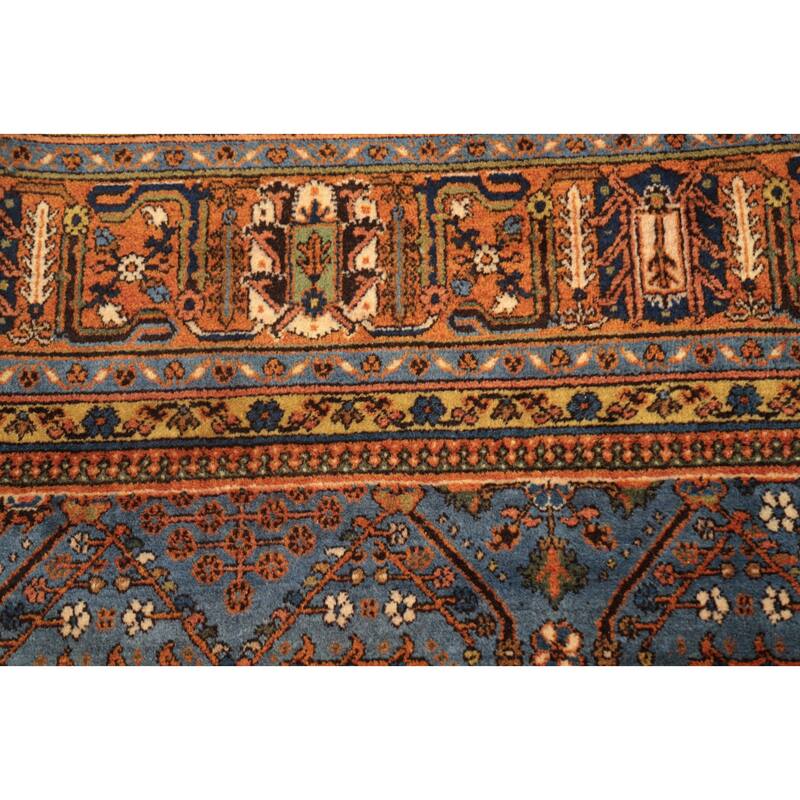 Hand Knotted Oriental 100% Wool Carpet Traditional Geometric Navy Blue & Blues Tabriz Area Rug - 10' 9'' X 7' 3''