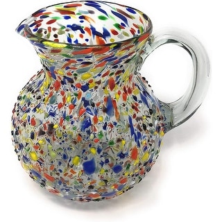 Dos Suenos Mexican Hand Blown Glass Pitcher - Confetti Rock Design (84 oz)