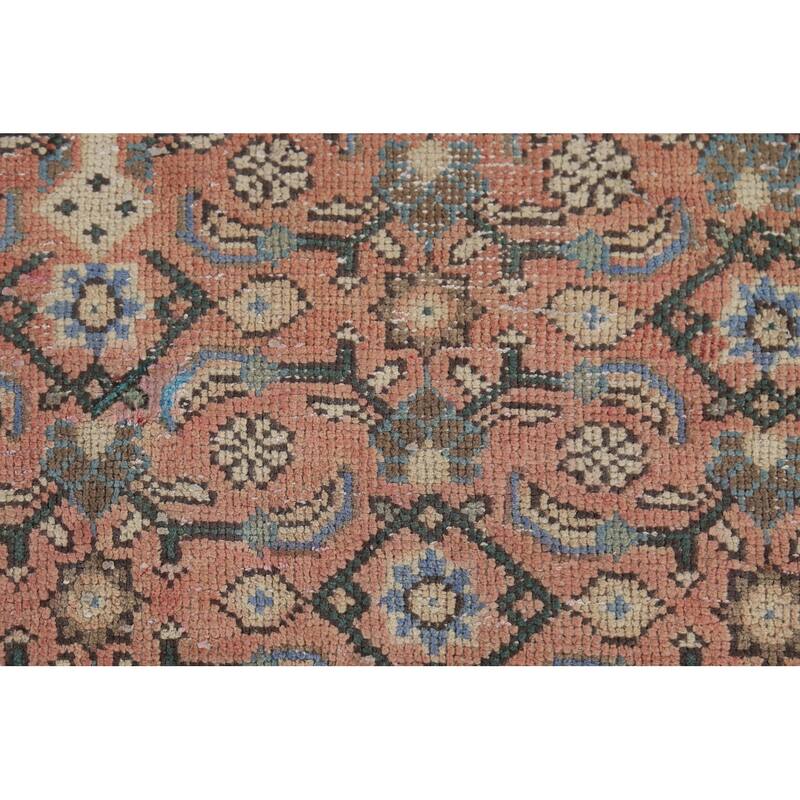 Pink Geometric Tabriz Persian Vintage Rug Hand-Knotted Wool Carpet - 6'7"x 9'9"
