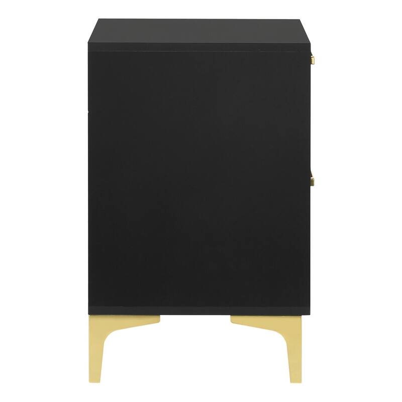 Black/Gold 2 Drawer 21.75 in. W Nightstand with Sturdy Hardware and Ample Storage