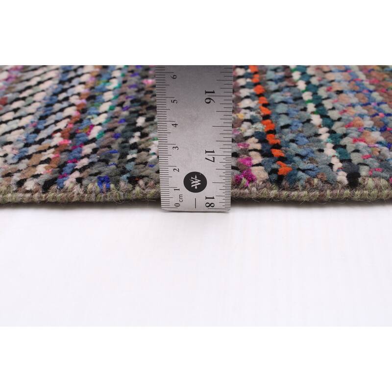 ECARPETGALLERY Hand-knotted Silk Shadow Dark Blue Wool Rug - 7'11 x 10'0