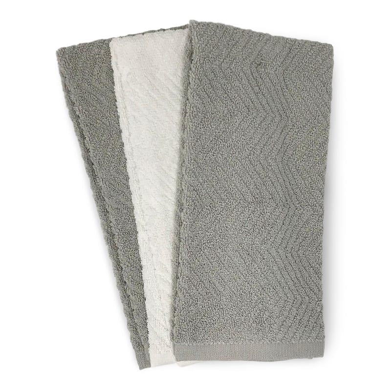 3-Pack All-Cotton Kitchen Dish Towel Set - Gray/White