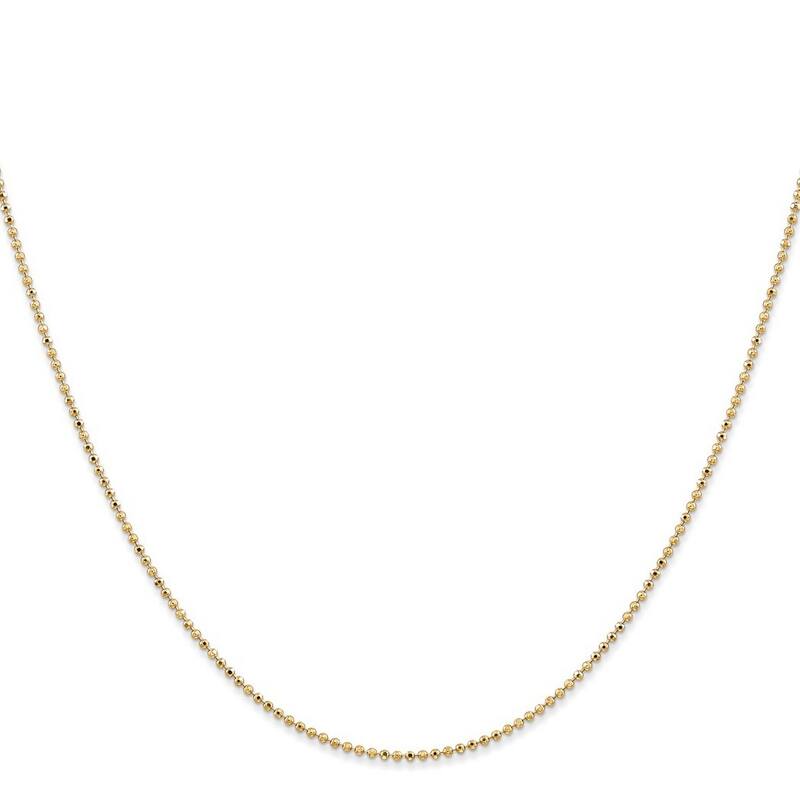 Curata 14k Yellow Gold Solid Polished Hollow bead Lobster Claw Closure 1.2mm Sparkle Cut Baby Ball Chain Bracelet