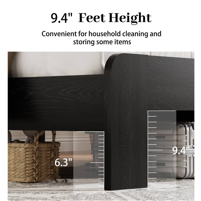 Bed Frame King Size, Wood Platform Bed Frame with Storage LED Light Headboard and 2 USB, Noise Free, No Box Spring Needed