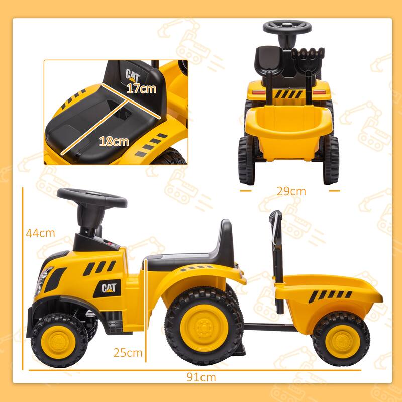 Licensed Caterpillar Kids Ride-On Tractor with Shovel, Storage Trailer, Lights & Music - Yellow