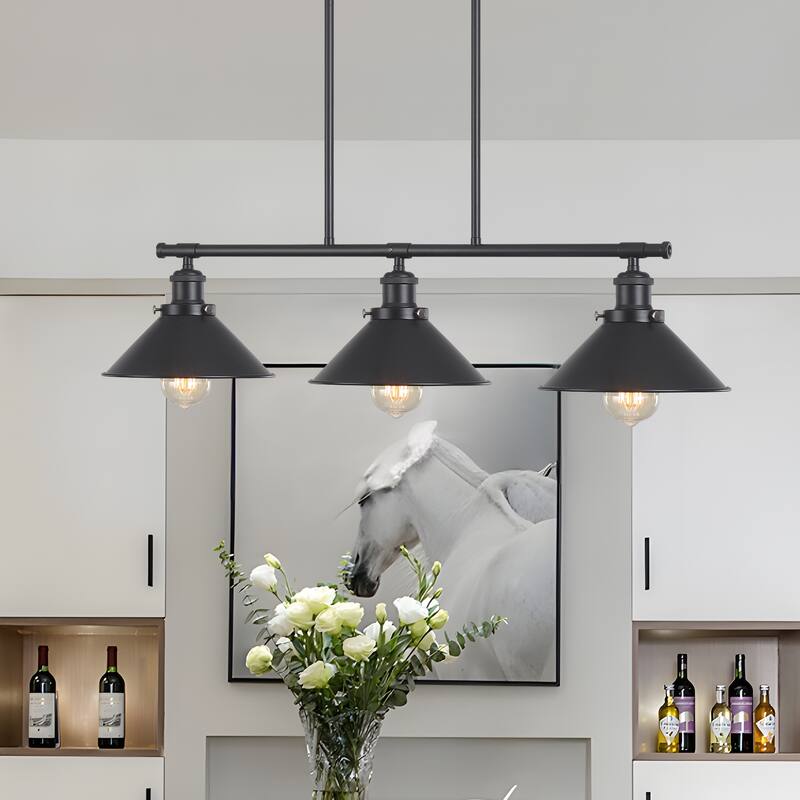 Starsky 3-Ligh Mid-Century Modern Cone Linear Kitchen Island Chandelier