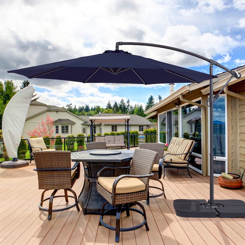 BONOSUKI 10ft Patio Offset Umbrella Outdoor Hanging Umbrella - Navy Blue