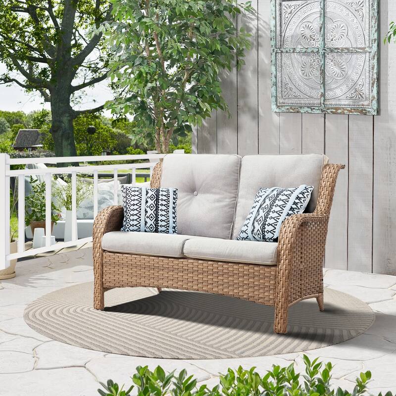 Gymojoy Outdoor High-back Wicker Loveseat Sofa For Home Garden