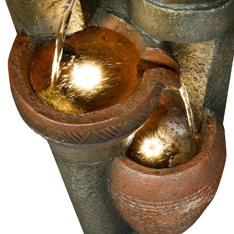 39.7'' Outdoor Water Fountain w/ Lights, Resin Fountain