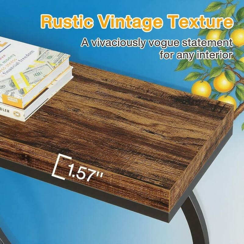 55.1" Industrial Rustic Console Table MDF Top with Black Geometric Metal Frame - 55.11" x 11.81" x 27.55"