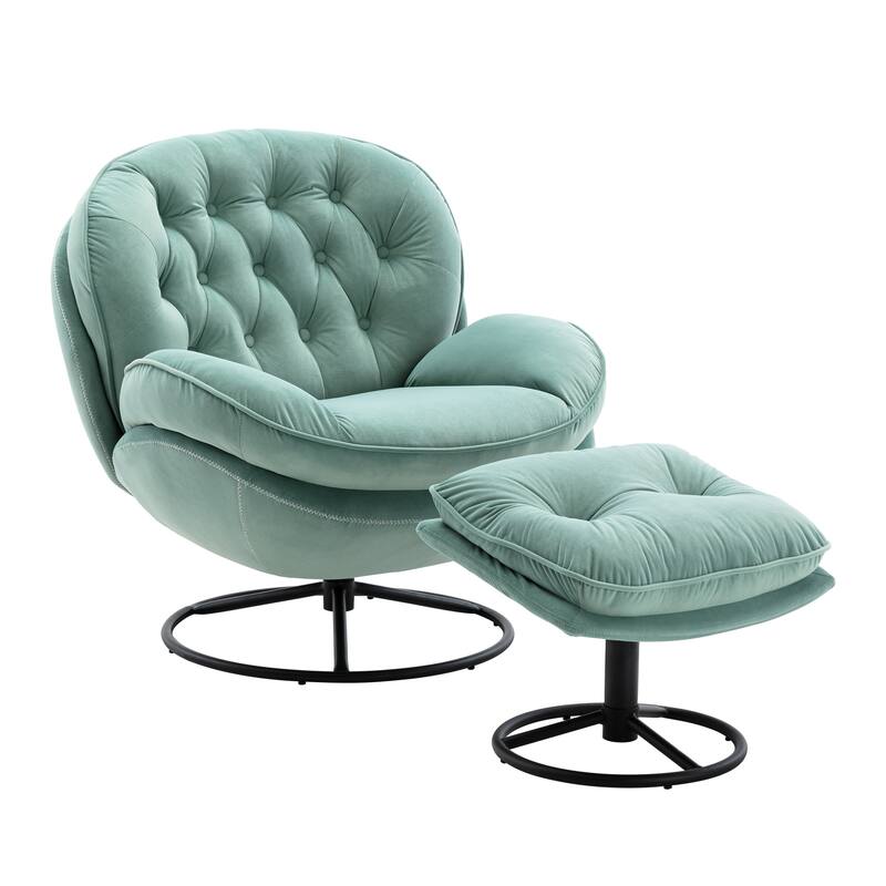 Teal Velvet Swivel Egg Chair Sofa Lounge Single Sofa Chair w/ Ottomans