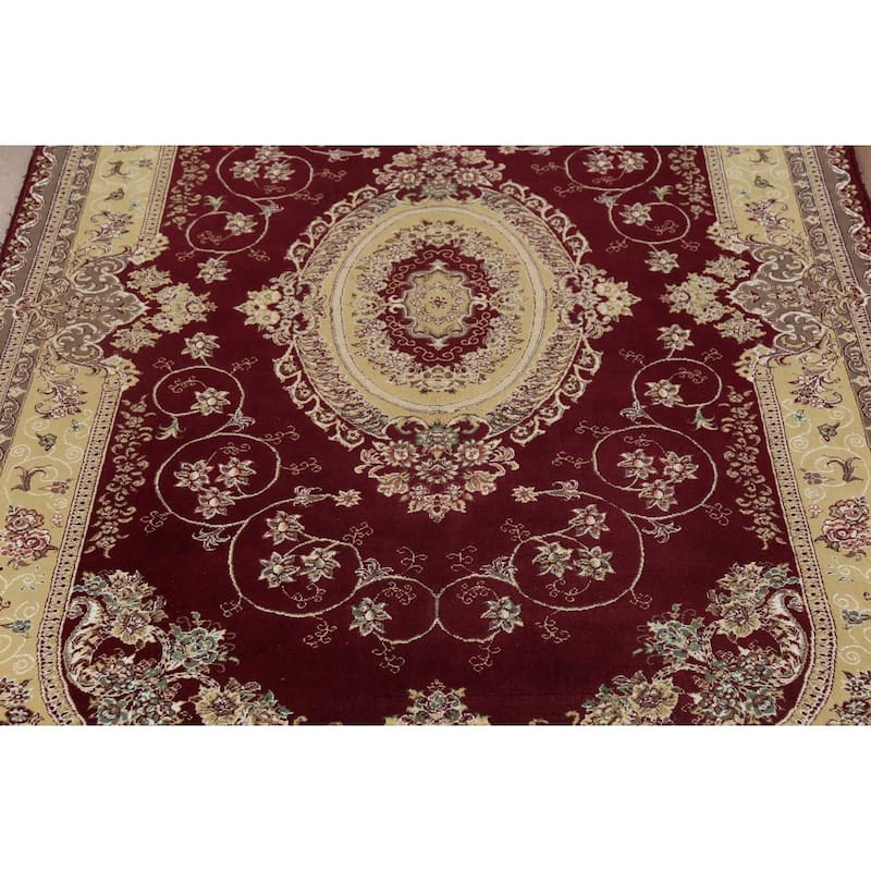 Burgundy Red Aubusson Turkish Rug Machine Made Carpet - 6'7" x 9'9"