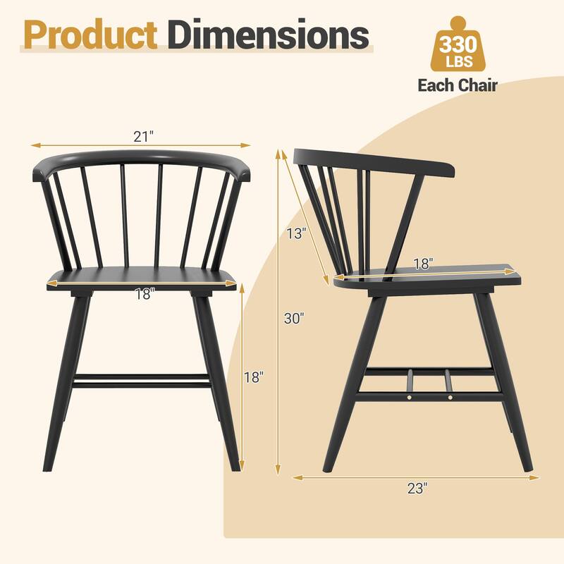 Gymax Windsor Dining Chair Set of 2 w/Rubber Wood Frame Curved Spindle