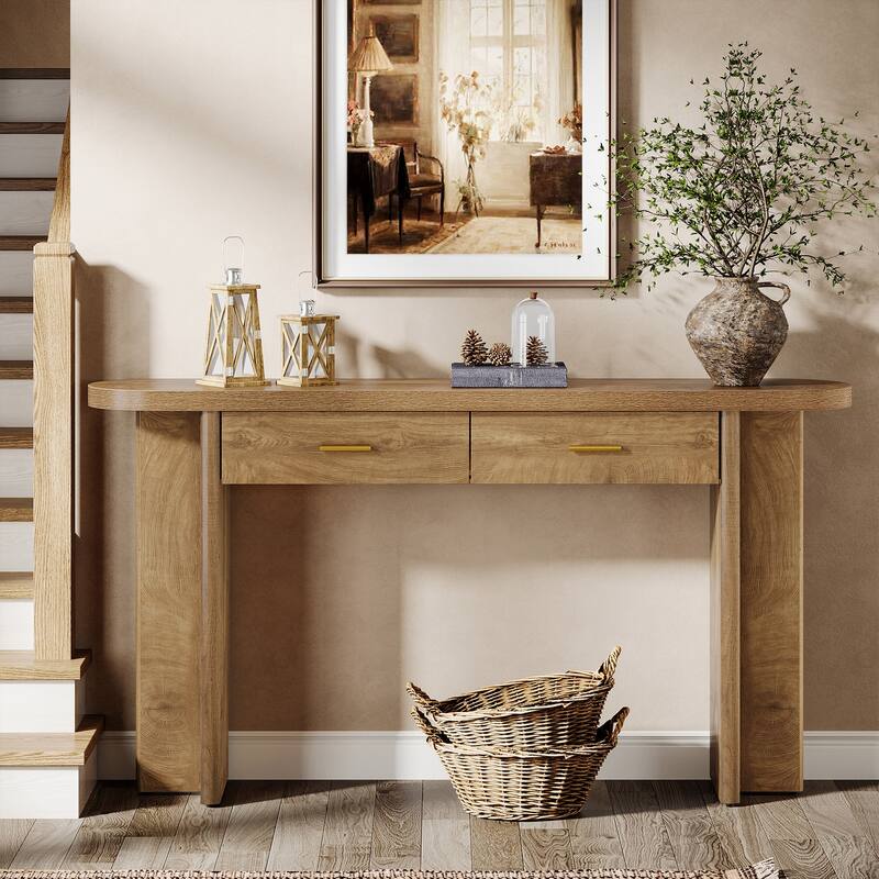 Console Table with Drawers, Entryway Storage Table, Living Room Hallway Entrance Accent Sofa Behind Table