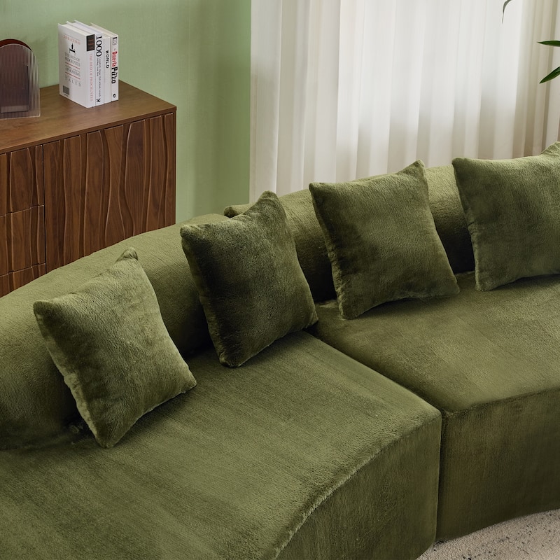 Modern And Simple Curved Flannelette Sofa.Creative Multi-Seater,With A Combination Of Pillows