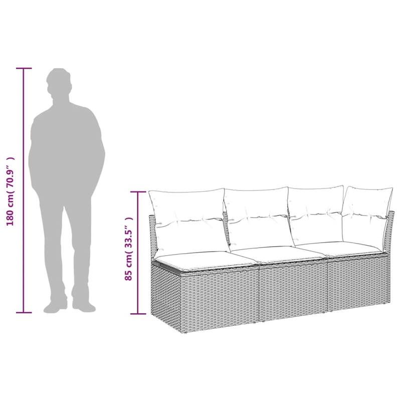 vidaXL Patio Sofa with Cushions Outdoor Seating Sectional Sofa Poly Rattan