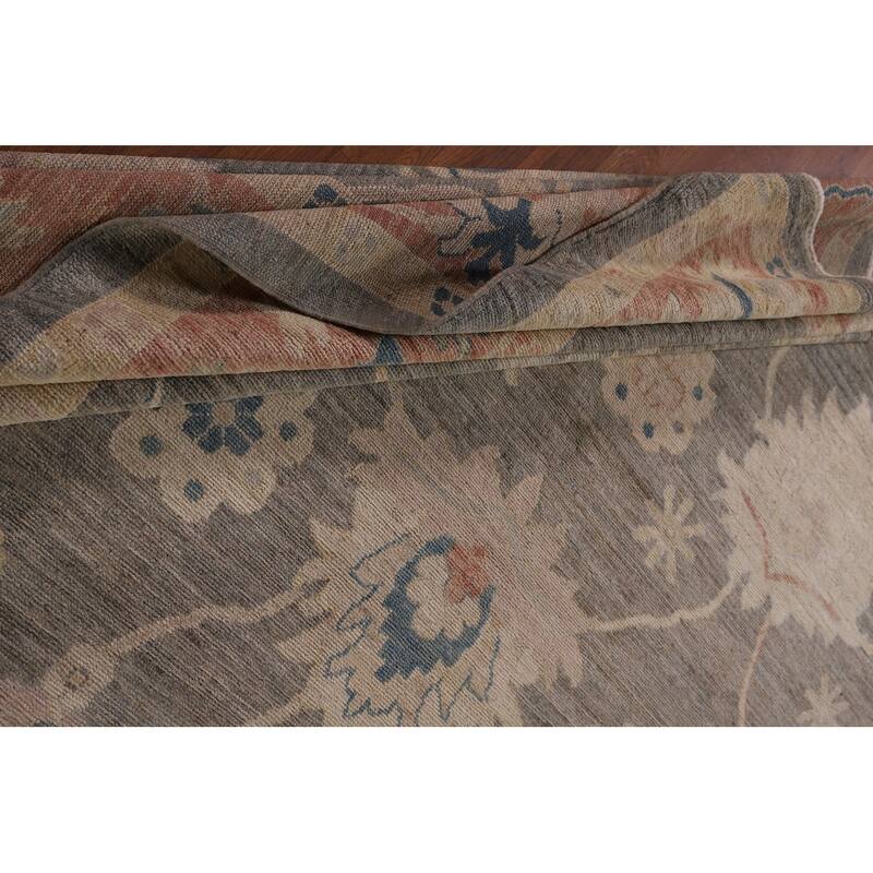 Vegetable Dye Oushak Turkish Area Rug Hand-Knotted Grey Wool Carpet - 9'2" x 11'0"