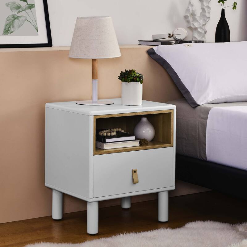 Modern style bedside table Nightstand with drawer - White