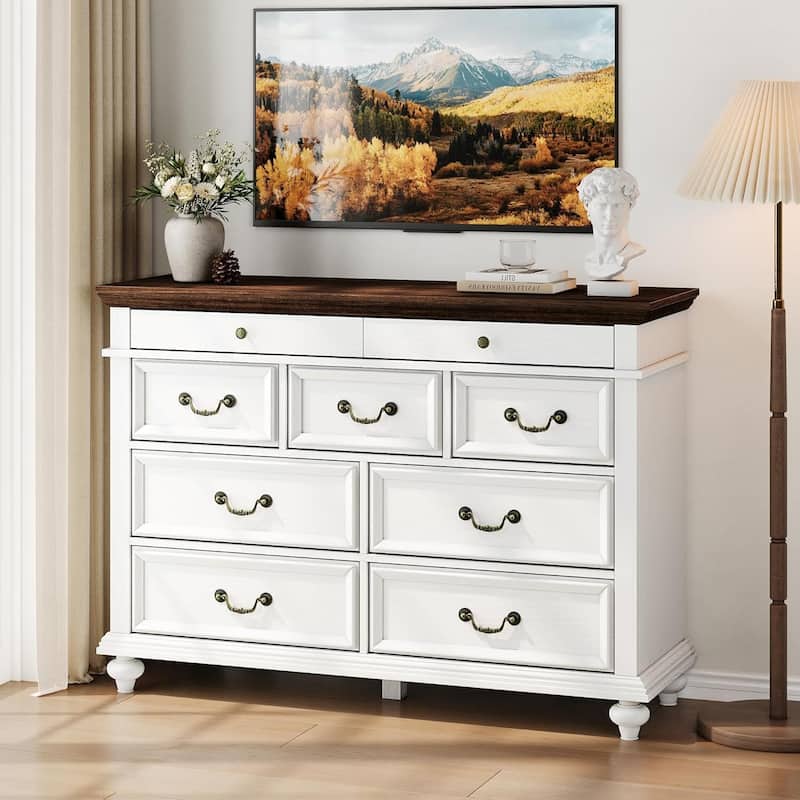 Vintage 9 Drawers Dresser for Bedroom, Living Room - White