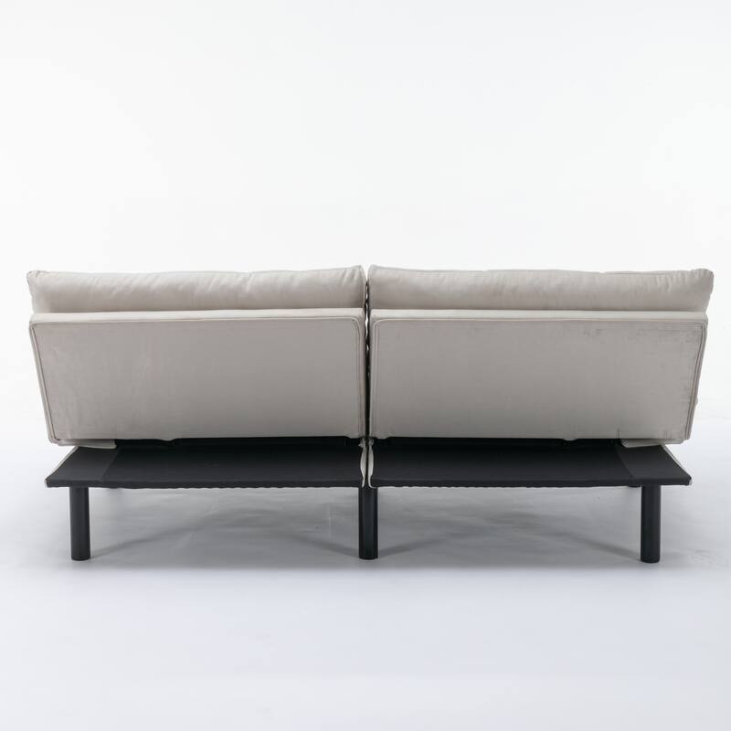 Small Space Convertible Folding Sofa Bed Modern Cream 2-seater Upholstered Sofa Adjustable Backrest Couch with Iron Legs