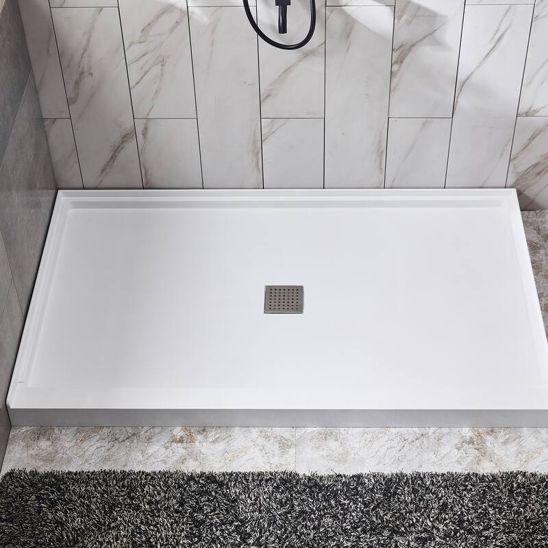 Alexander 60 in. L x 36 in. W Alcove Shower Pan Base with Center Drain in Glossy White Marine Acrylic
