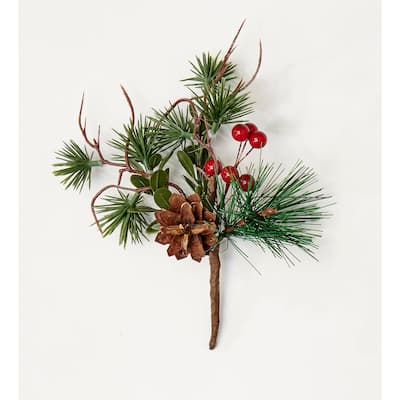 7" Pine Needle & Pine Cone Pick, Red, Set of 6