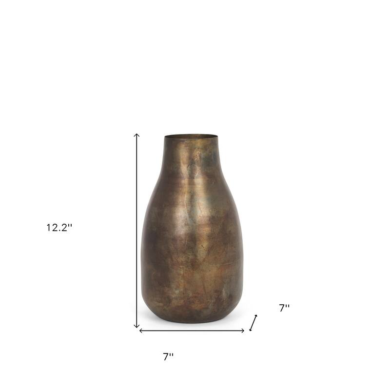 12" Antiqued Gold Metal Table Vase - 7.00