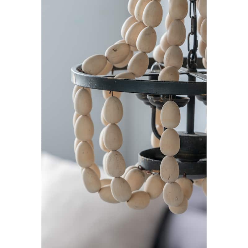 D18.9x33.1" Large Beaded 4-Light Chandelier, Vintage Style Hanging Light Fixture, Bulb Not Included